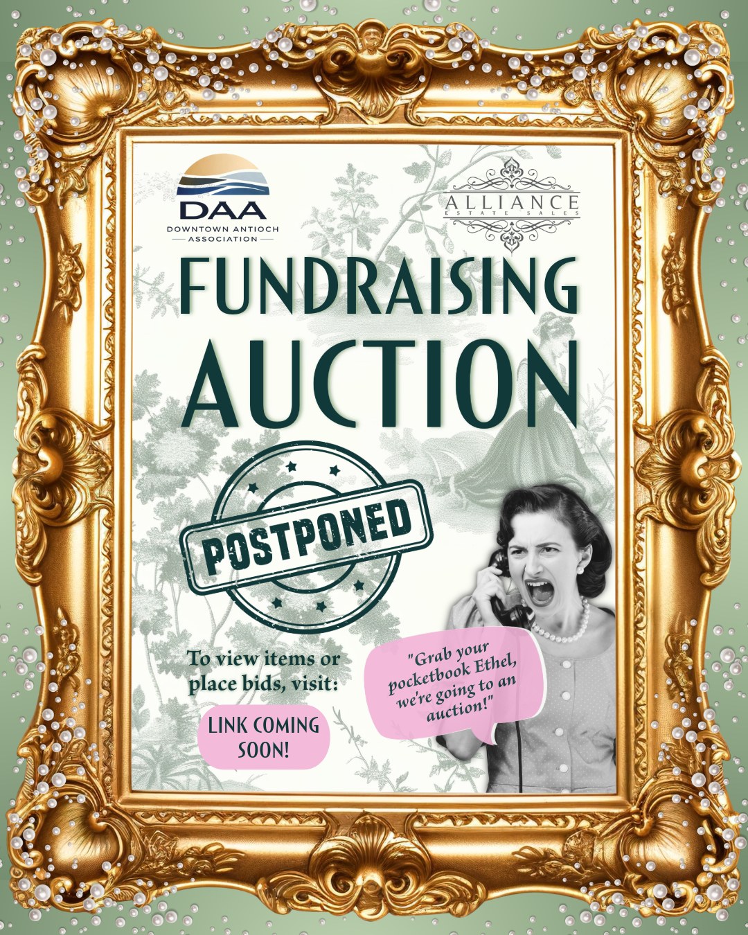 Promotional graphic for a Downtown Antioch Association fundraising auction