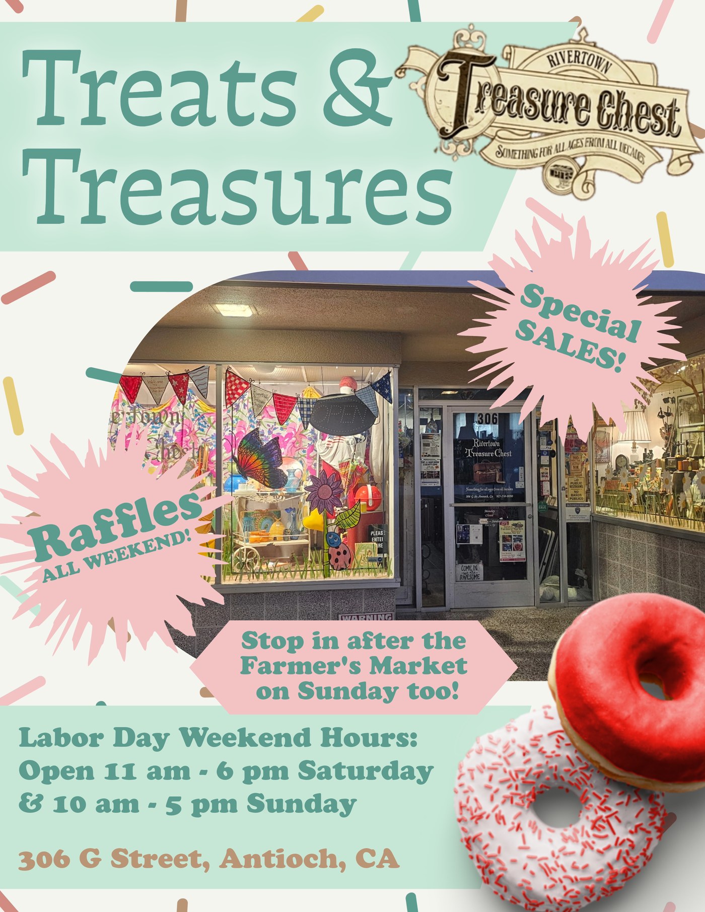 Labor Day weekend promotional flyer for Rivertown Treasure Chest in Antioch