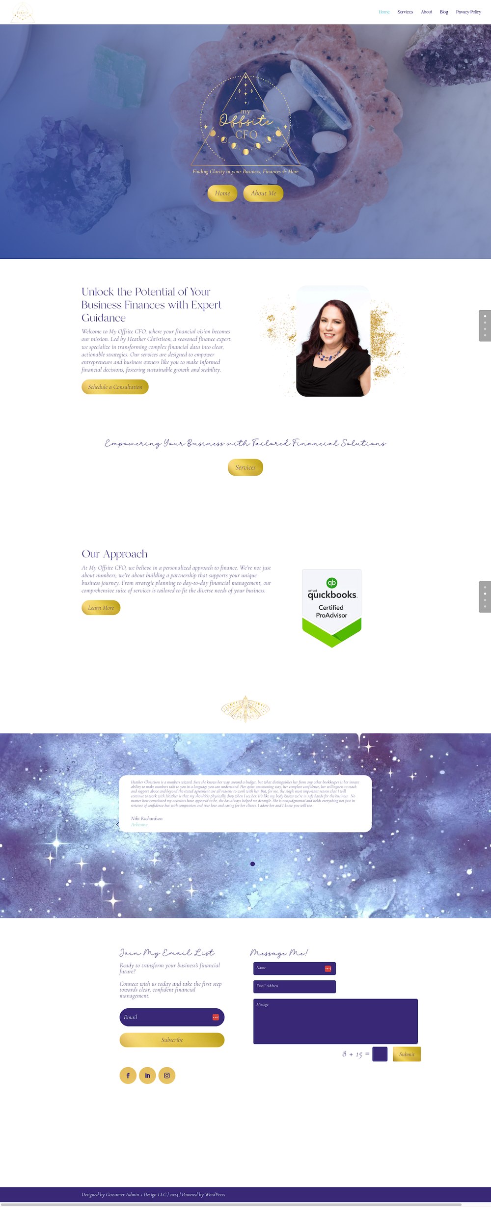 Homepage of the My Offsite CFO website designed by Gossamer Admin + Design