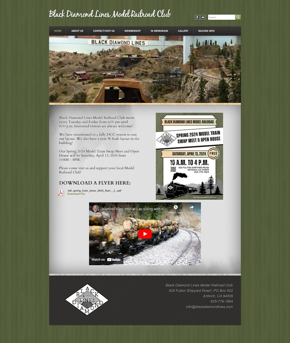 Homepage of the Black Diamond Lines Model Railroad Club website designed by Gossamer Admin + Design